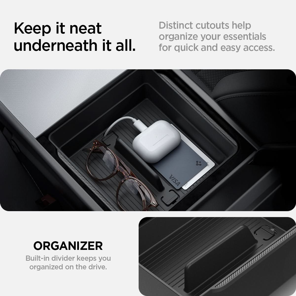 Tesla Series - Armrest Console Organizer Upper Tray | 2-Section